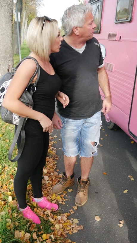 German Pornstar With Great Juggs Gets Nailed By An Old Guy In A Pink Camper