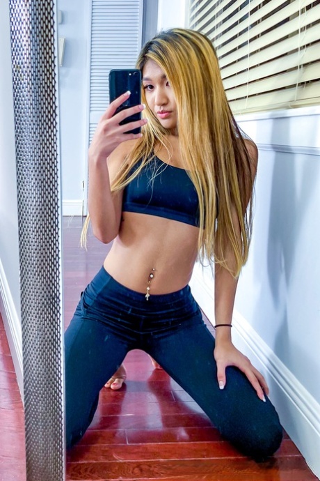 Skinny Asian Teen Clara Trinity Strips Off Her Yoga Pants & Exposes Her Booty