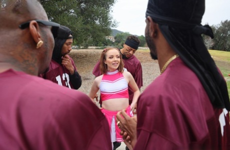 Tiny Cheerleader Getting Fucked And Facialed By A Bunch Of Black Guys