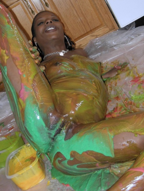 The kitchen is where Ebony amateur Anastasia paints her sexy figure.