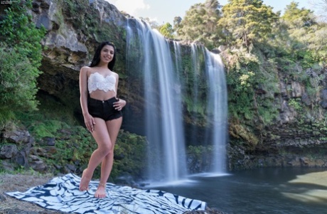 Hot Brazilian Teen Gina Valentina Strips & Spreads Her Muff By The Waterfalls