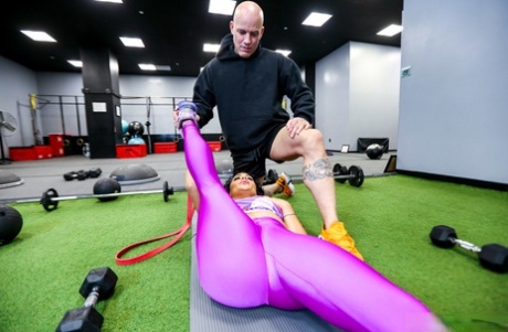 Her personal trainer's penis is on Curvy Latina Brianna Bourbon during her workout session.