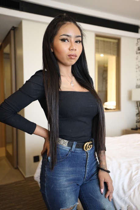 Petite Asian Babe Sara Shows Her Amazing Big Tits And Black Undies