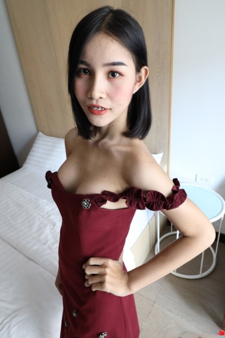 With her lace undies on, the Asian shemale with black hair flaunts firm tits.