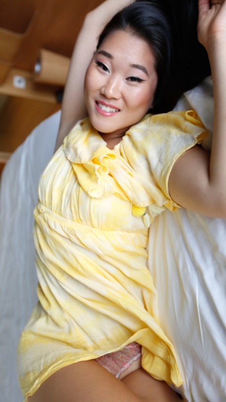 Asian Fang B Lifts Up Her Yellow Dress And Moves Her Undies Aside For POV Sex