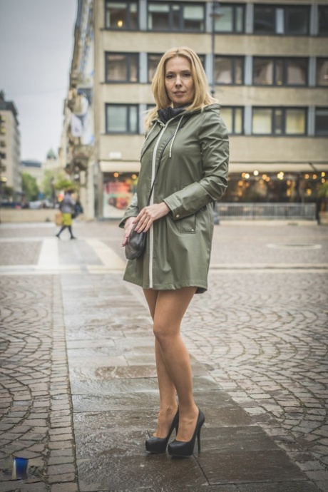 Petite Hungarian Blonde Alexa Si Flaunts Her Sexy Legs While Posing In Public