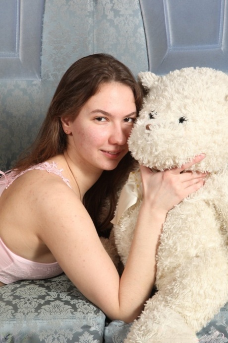 All-natural Russian Madison Strips Naked While Cuddling Her Stuffed Bear