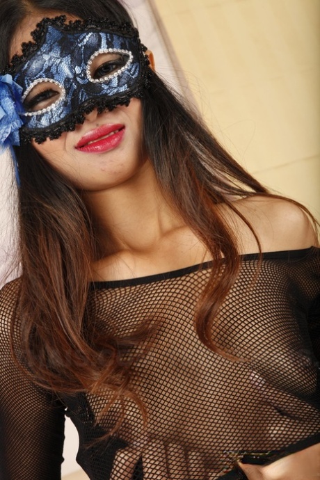 Masked Asian Teen Tong Posing And Fucking In Her Sexy Black Lingerie