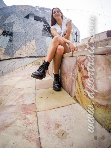 Hot Australian teen flashing her panties at Federation Square in Melbourne