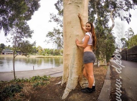 Hot Australian teen flashing her panties at Federation Square in Melbourne