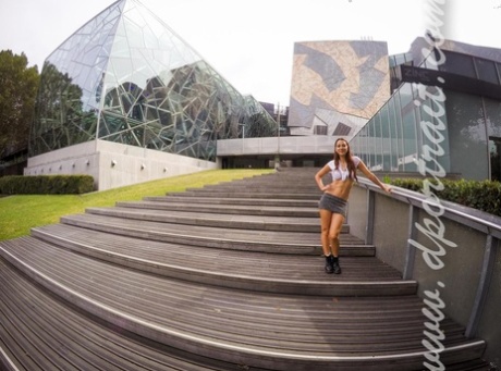 Hot Australian teen flashing her panties at Federation Square in Melbourne