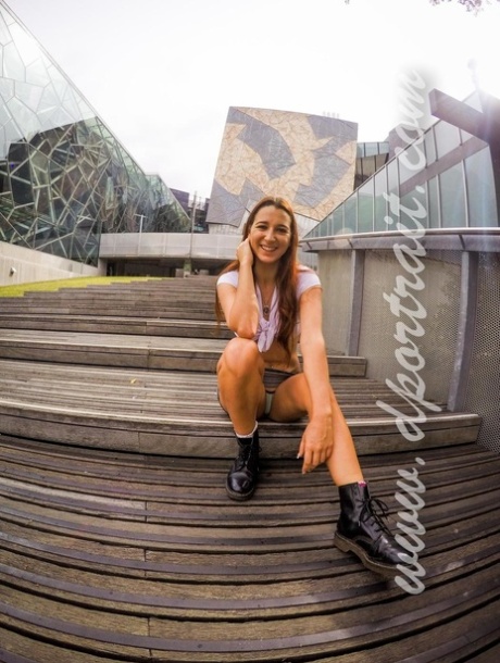 Hot Australian teen flashing her panties at Federation Square in Melbourne