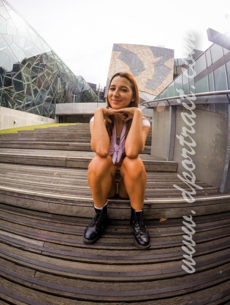 Hot Australian teen flashing her panties at Federation Square in Melbourne