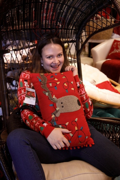 Excited: Shelley Fox, who is known for her sexiness, shows off her big tits after pulling up in public with her Xmas sweater.