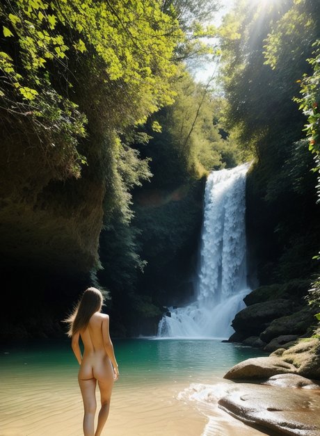 AI-powered babe Alison Kanna is seen nudistically in her bikini by an amphitheater and positioned near a waterfall.