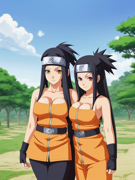 Tsusone and her male hentai partner pose with their tits out in an AI-generated photo.