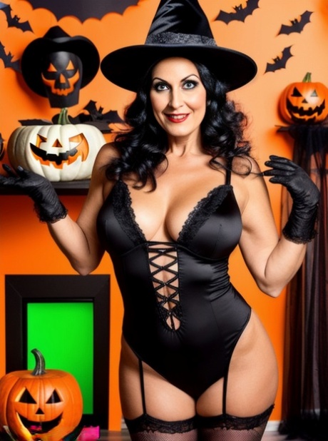 Big tits: Sasha Lansday, created by AI herself, wears her creepy Halloween costume.