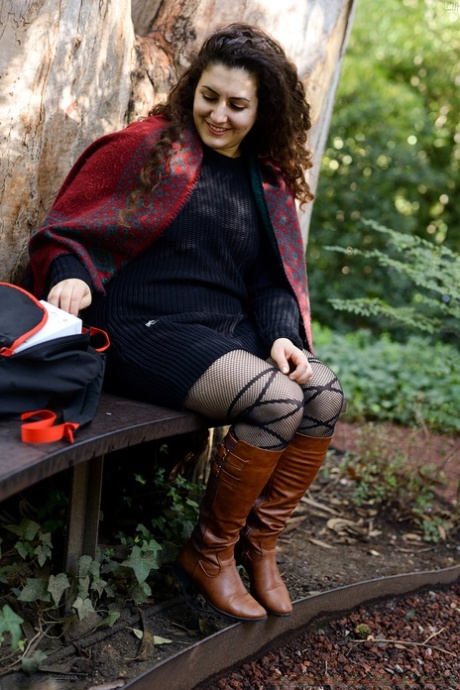 Lovely Chubby Doll With Curly Hair Lili Toying Herself In Nature