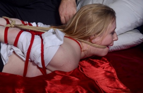 Busty Blonde Babe Satine Spark Gets Tied Up In Rope Bondage On Her Bed