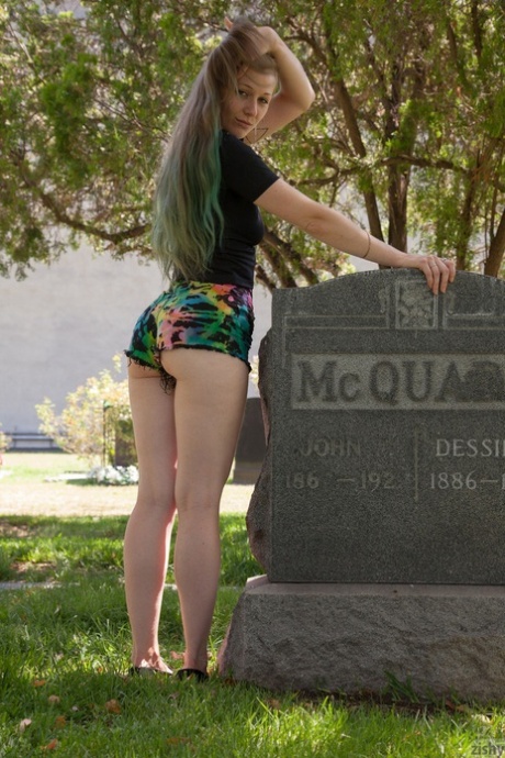 While at the cemetery, Evelyn Bishop displayed her naughty American identity by wearing an upskirt.