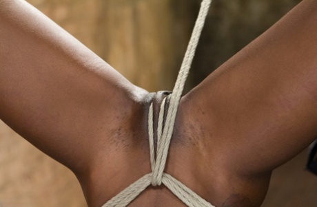 Naked Ebony Babe Ana Foxxx Gets Fucked With A Vibrator In Rope Bondage