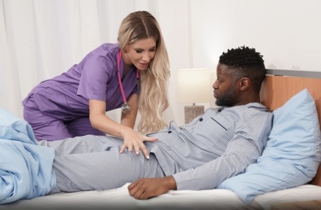 Naughty Nurse Gets Spit Roasted In A Threesome With A Black Doctor & A Patient