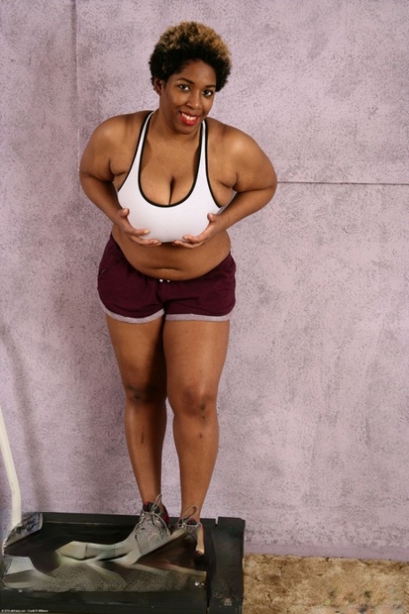 Chubby Ebony Misty Lets Out Her Huge Melons And Flaunts Her Hairy Twat