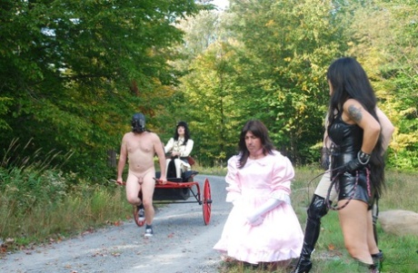 Silly doms are used to train sissy slave at the Dietrich's slavery farm.