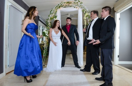 The bride, Angela White, is subjected to sex analysis and vocalization during the wedding ceremony.