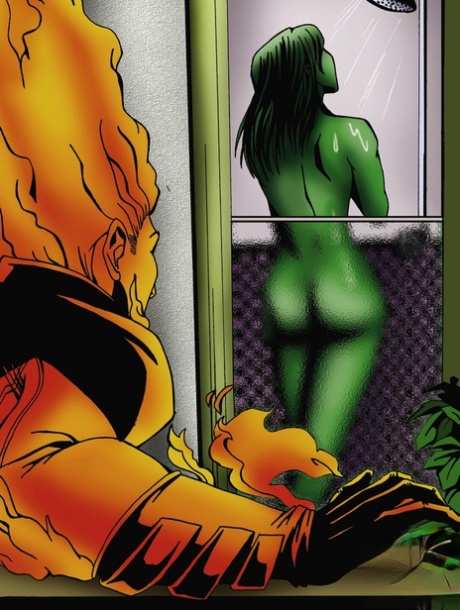 Busty She-Hulk Catches Johnny Storms And Bangs Him In The Asshole