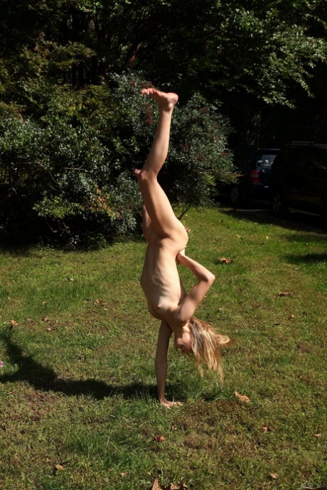 Acrobatic Teen Addee Kate Reveals Her Skinny Body & Toys Her Snatch Outside