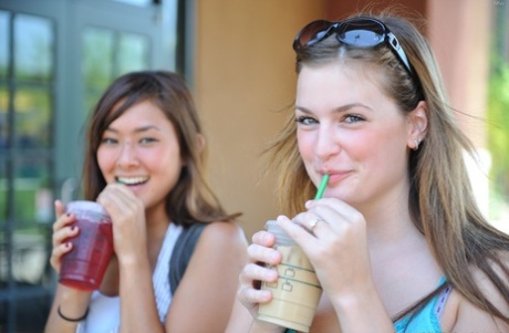 The sight of Miyu and her friend flashing tits in public and stripping naked at home.