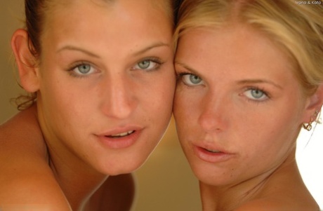 Ivana and Kata, who are both horny lesbians, are seen kissing, dildoing, and licking their own pussy outside.