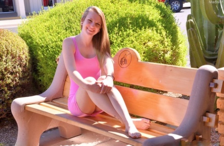 Hot teen Madison flashes her twat in public & gets nude with her pal Rachelle