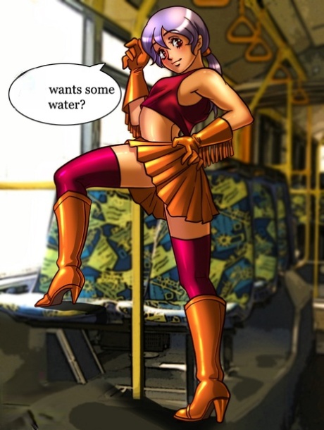 Animated Shemale In A Skirt Sticks Her Dong In A Guys Rear Hole In A Bus