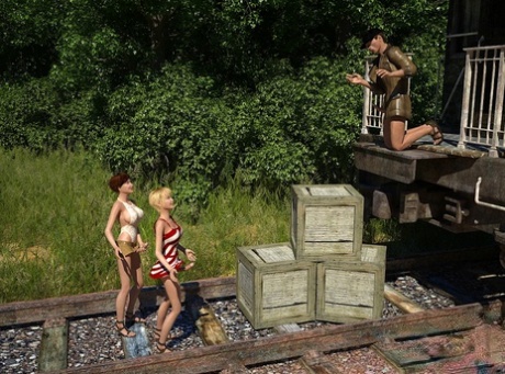 Horny Cartoon Shemales Enjoying A Hot FFM Outdoor Threesome On A Rail Line