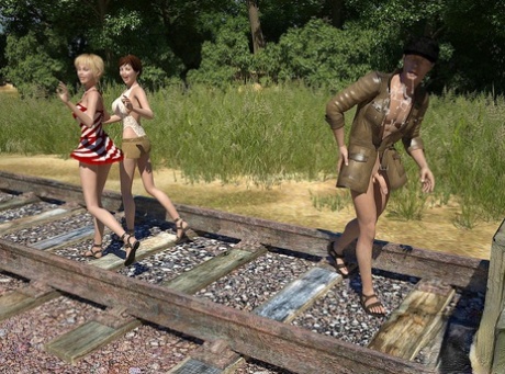 Horny Cartoon Shemales Enjoying A Hot FFM Outdoor Threesome On A Rail Line